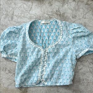 Elegant Light Blue Geometric Blouse